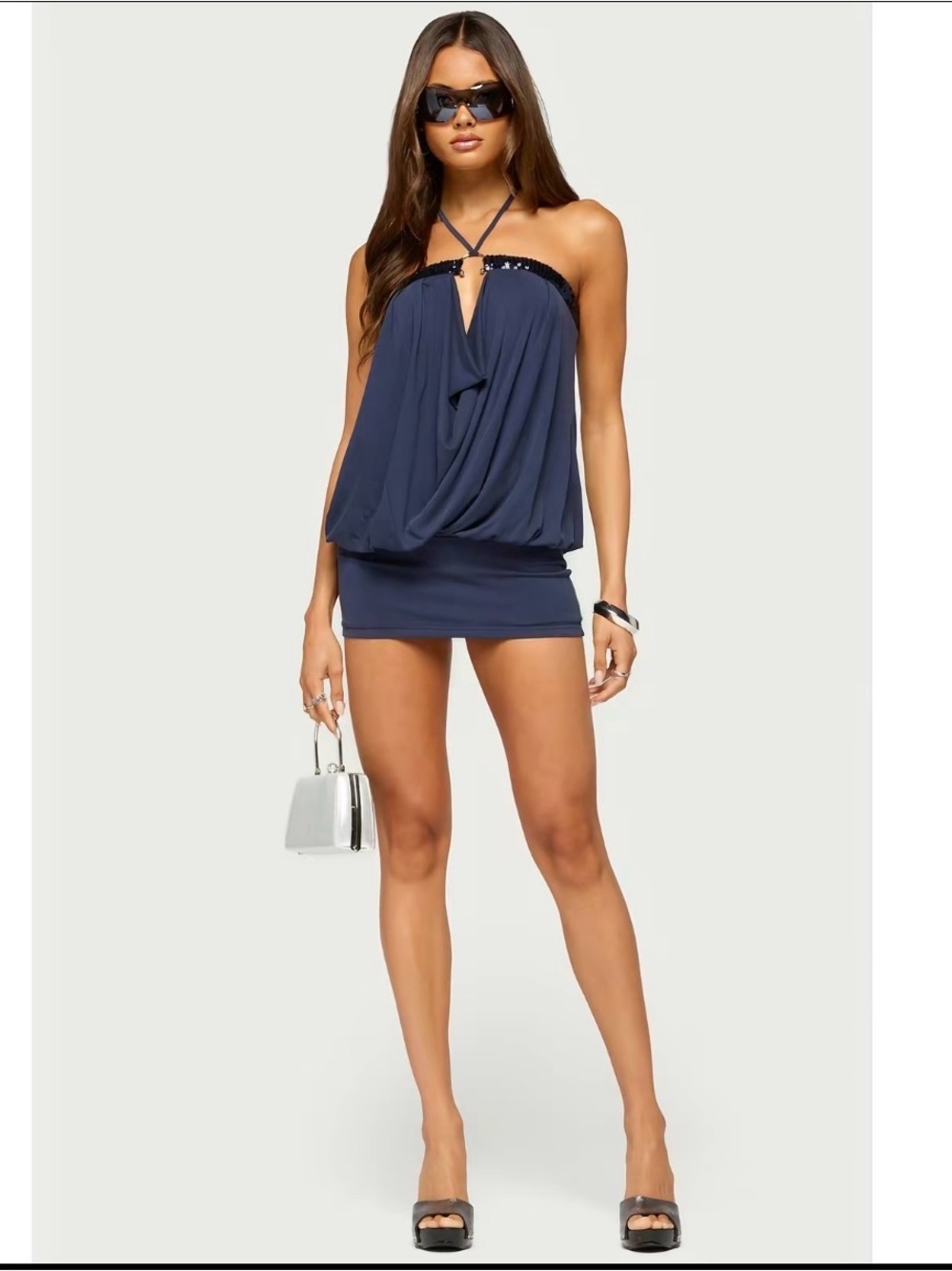 ￼ Laiva Cowl Neck Sequin Mini Dress
